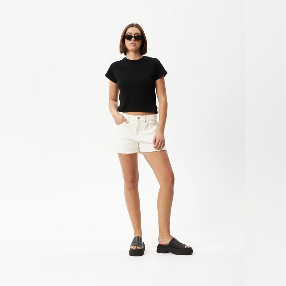 Afends Isabella Denim Cut Off Shorts - White - 24